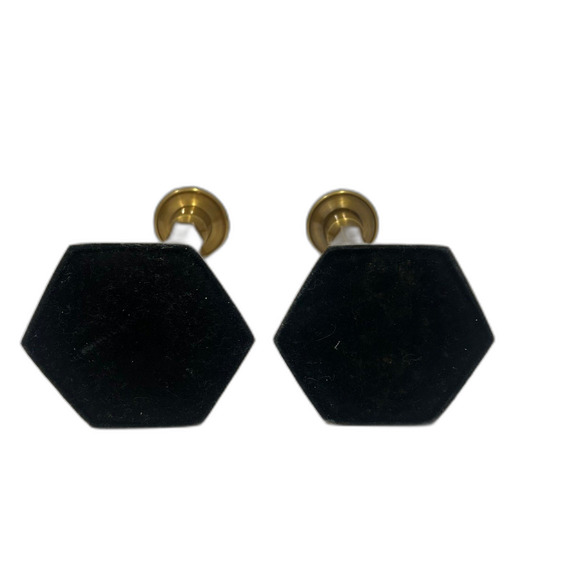 Vintage Brass Candlesticks Holder Featuring Six Sided Hexagonal Base Design - Picture 4 of 12